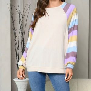 Multi color long sleeve dolman style top